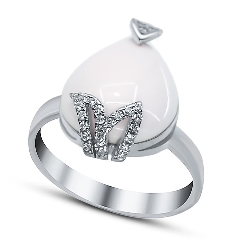 Серебряное кольцо с ониксами и фианитами
