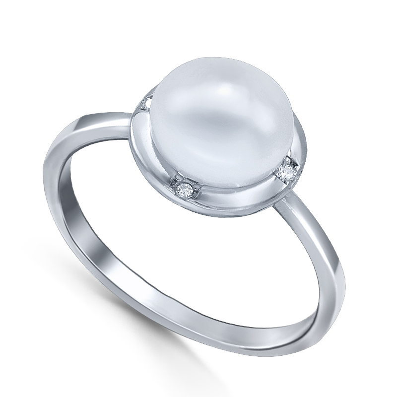 Серебряное кольцо с жемчугом и фианитами