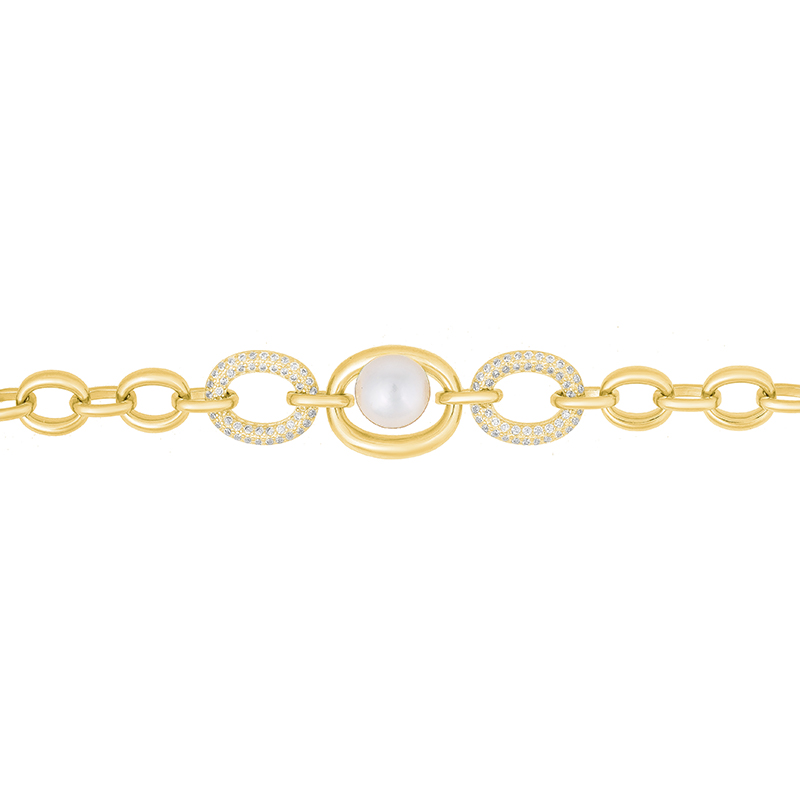 Серебряный браслет Серебряные крылья  со вставками (жемчугом и фианит) СЫ04БР0186ГП204, размеры от 17 до 17