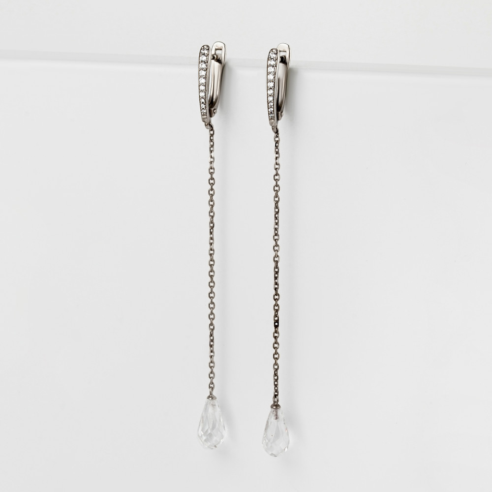 Серебряные серьги подвесные с хрусталем и фианитами