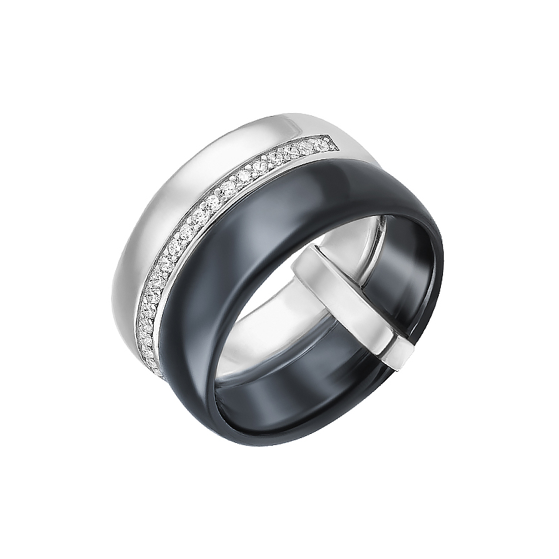 Серебряное кольцо Серебряные крылья  со вставками ( и фианит) СЫ01СР2077б-130, размеры от 16 до 18