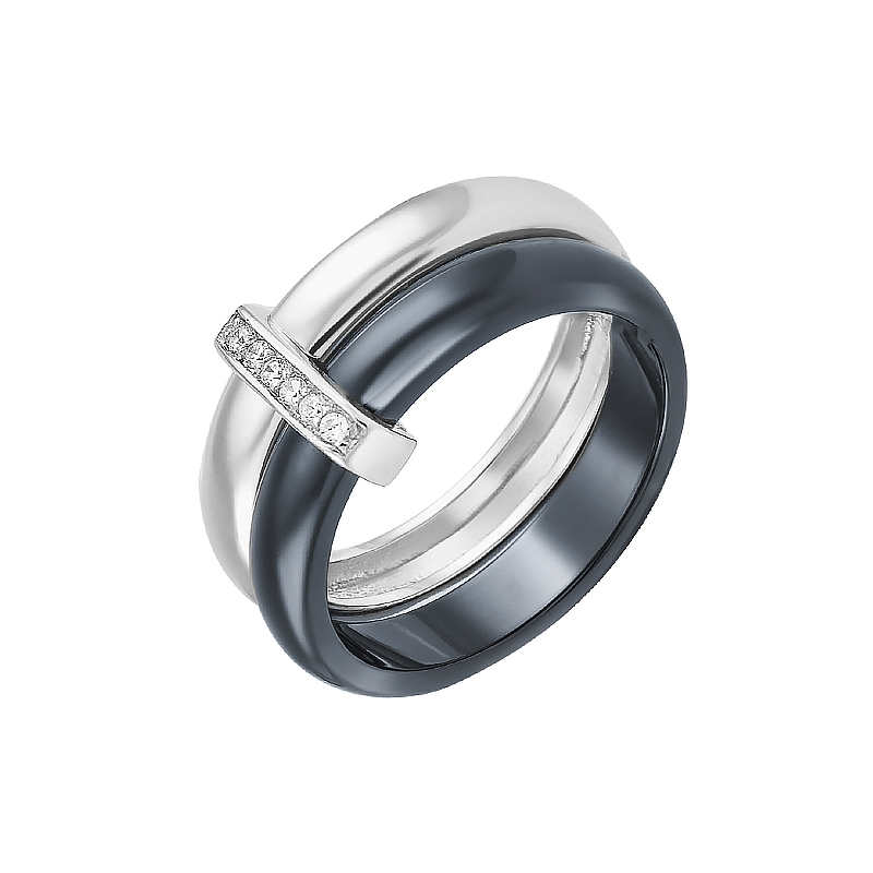 Серебряное кольцо Серебряные крылья  со вставками ( и фианит) СЫ01СР2069б-130, размеры от 16 до 17.5