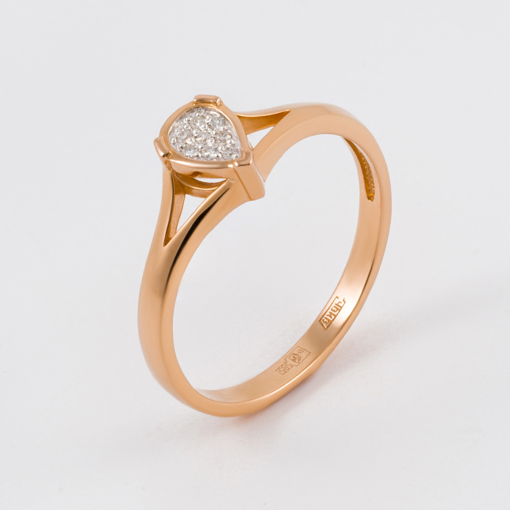 Золотое кольцо Юниголд-кузнецов из красного золота 585 пробы со вставками из драгоценных камней (бриллиант) ЮЗ1-11-0793-101, размеры от 17.5 до 17.5