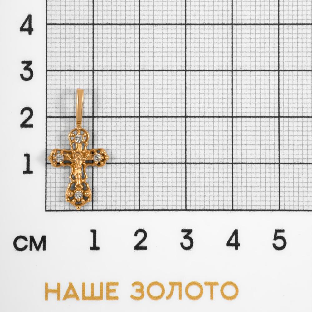 Золотой крест Вознесенский из красного золота 585 пробы  со вставками (фианит) 6В23-012