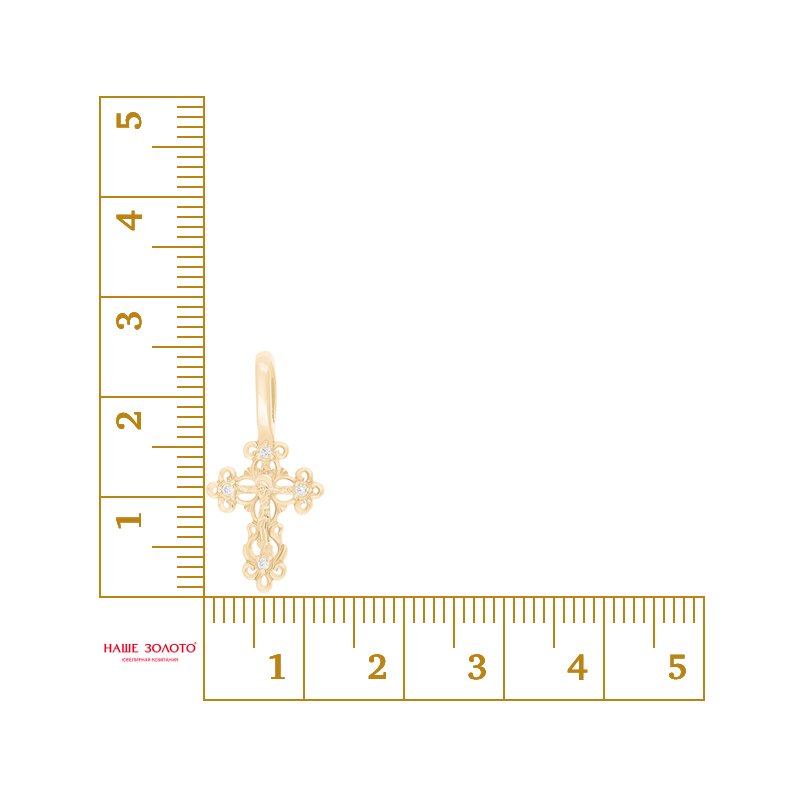 Золотой крест Вознесенский из красного золота 585 пробы  со вставками (фианит) 6В23-017