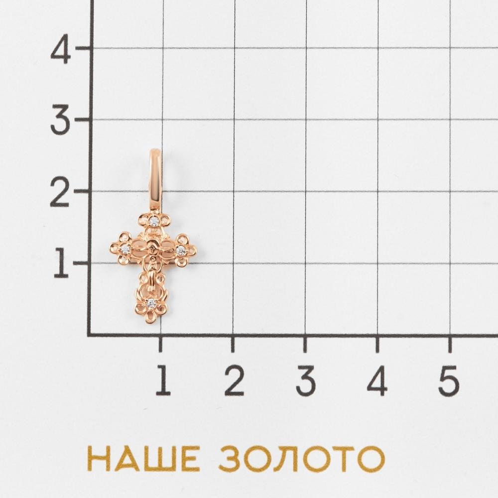 Золотой крест Вознесенский из красного золота 585 пробы  со вставками (фианит) 6В23-017