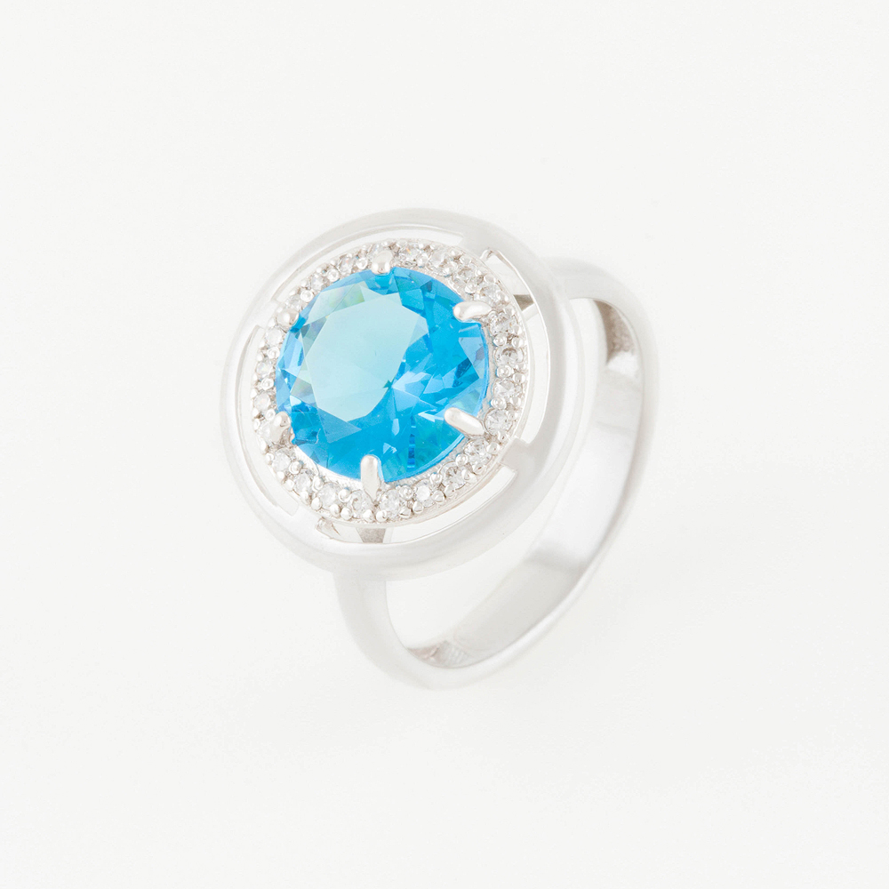 Серебряное кольцо с кварцем плавленым и фианитами