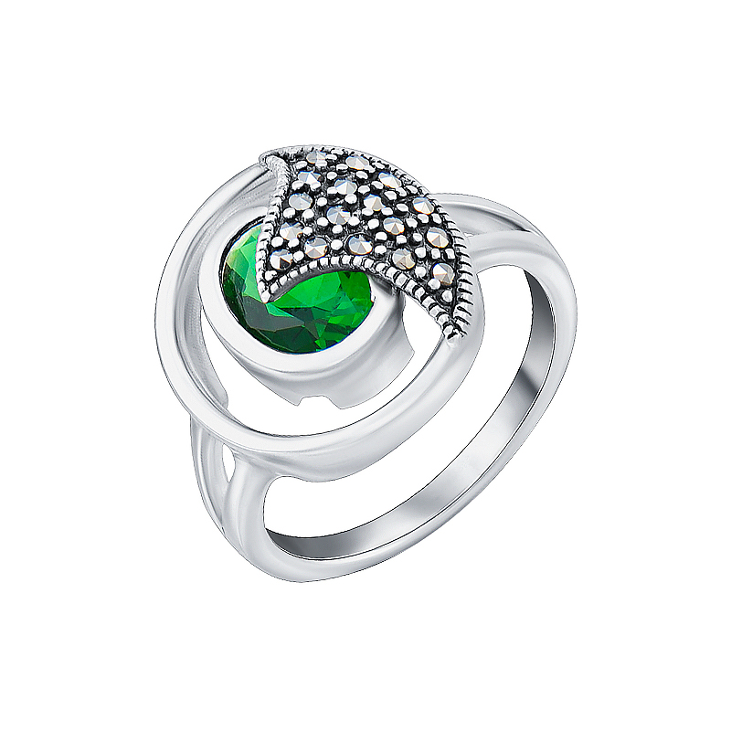 Серебряное кольцо с фианитами и марказитами