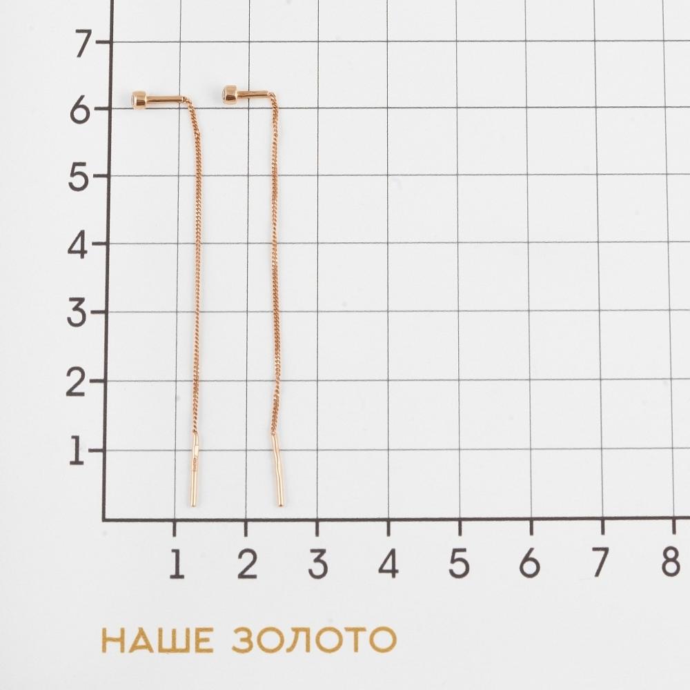 Золотые серьги протяжки Ювелиры северной столицы из красного золота 585 пробы  со вставками (фианит) ЮЫ1500000123563