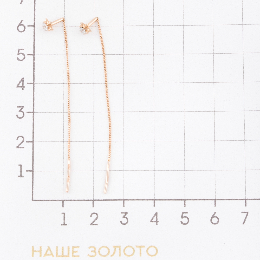 Золотые серьги протяжки Талант из красного золота 585 пробы  со вставками (фианит) ТБ1502000120547