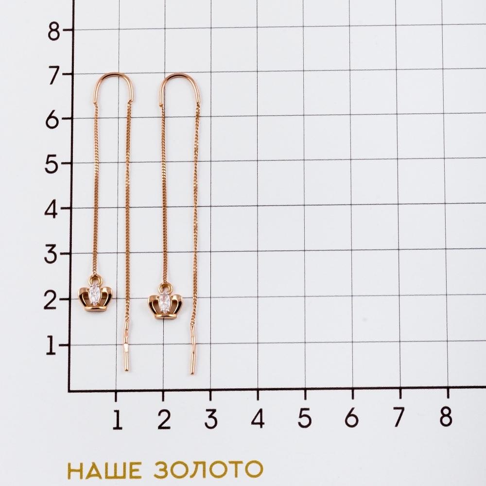 Золотые серьги протяжки Талант из красного золота 585 пробы  со вставками (фианит) ТБ1502000125051