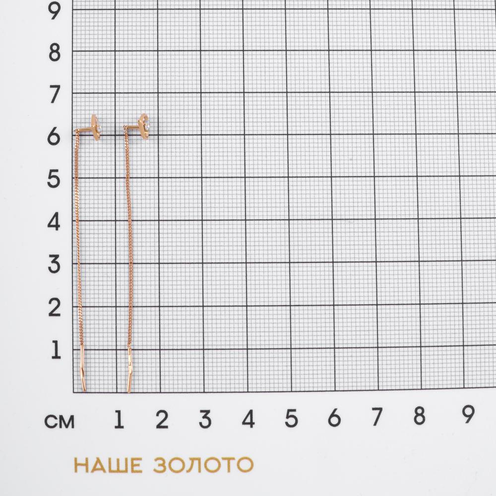 Золотые серьги протяжки Талант из красного золота 585 пробы  со вставками (фианит) ТБ1500000124044