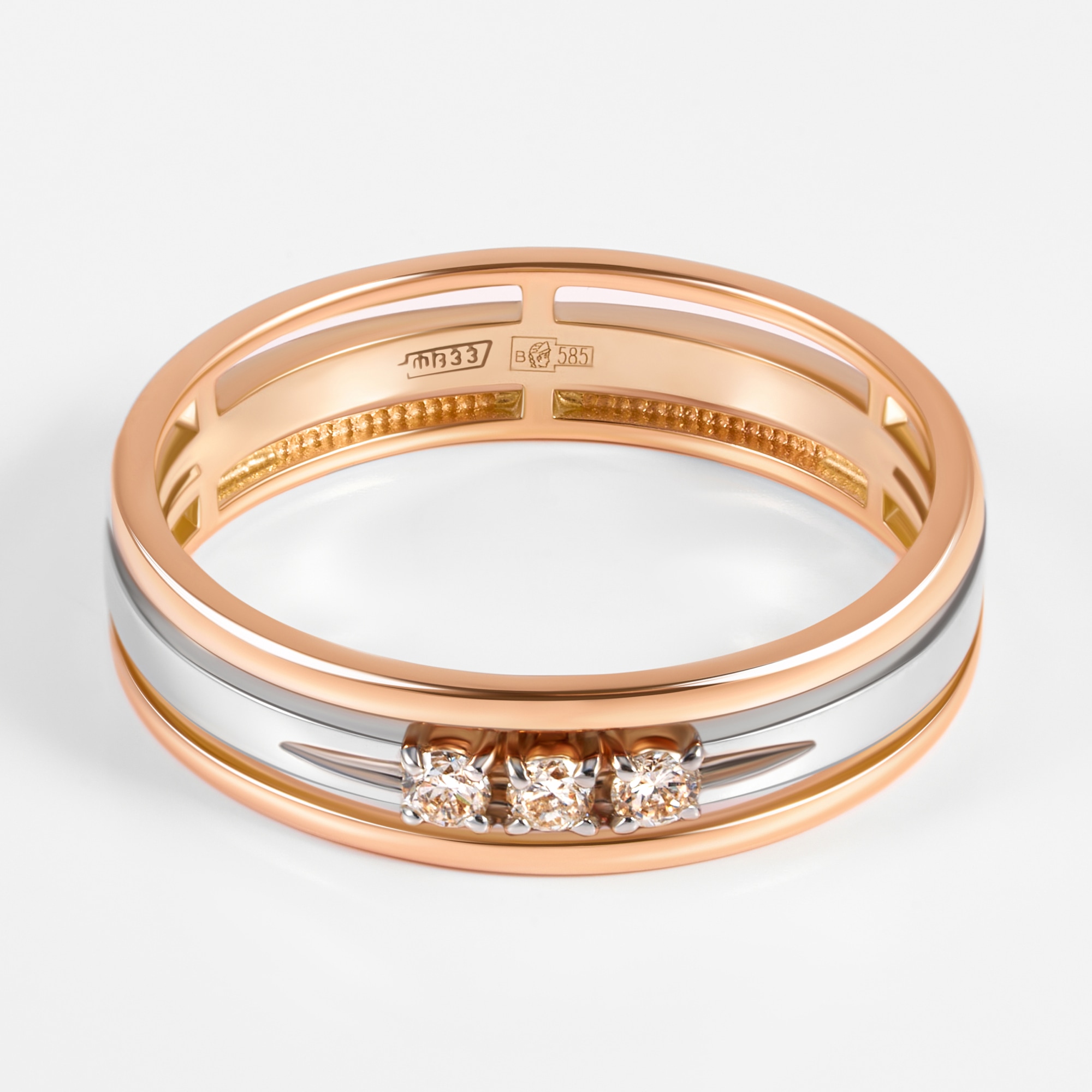Золотое кольцо обручальное Клондайк из красного золота 585 пробы со вставками из драгоценных камней (бриллиант) ЛХ07-00076, размеры от 15.5 до 19