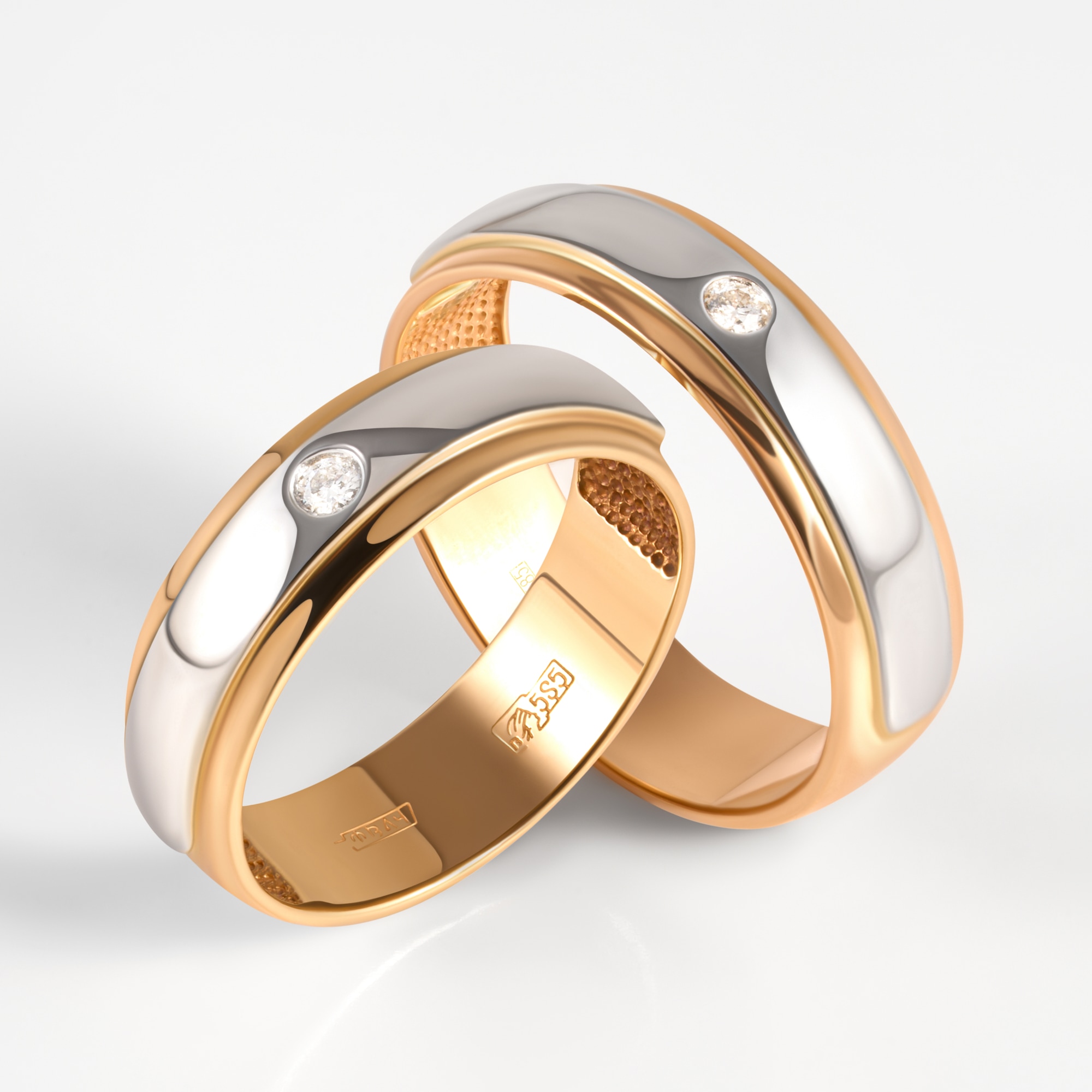 Золотое кольцо обручальное Клондайк из красного золота 585 пробы со вставками из драгоценных камней (бриллиант) ЛХ07-00074, размеры от 15.5 до 19