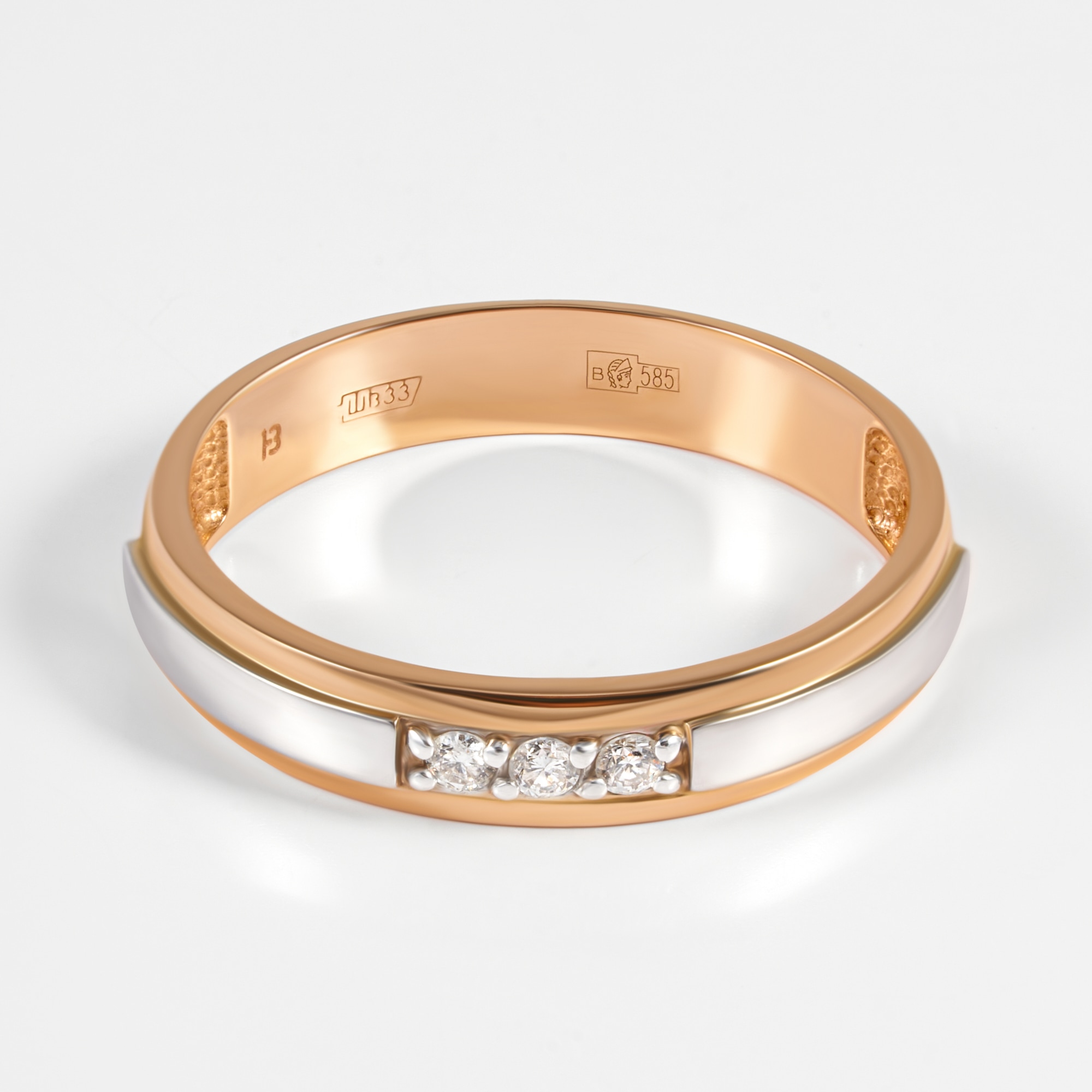 Золотое кольцо обручальное Клондайк из красного золота 585 пробы со вставками из драгоценных камней (бриллиант) ЛХ07-00073, размеры от 15.5 до 19