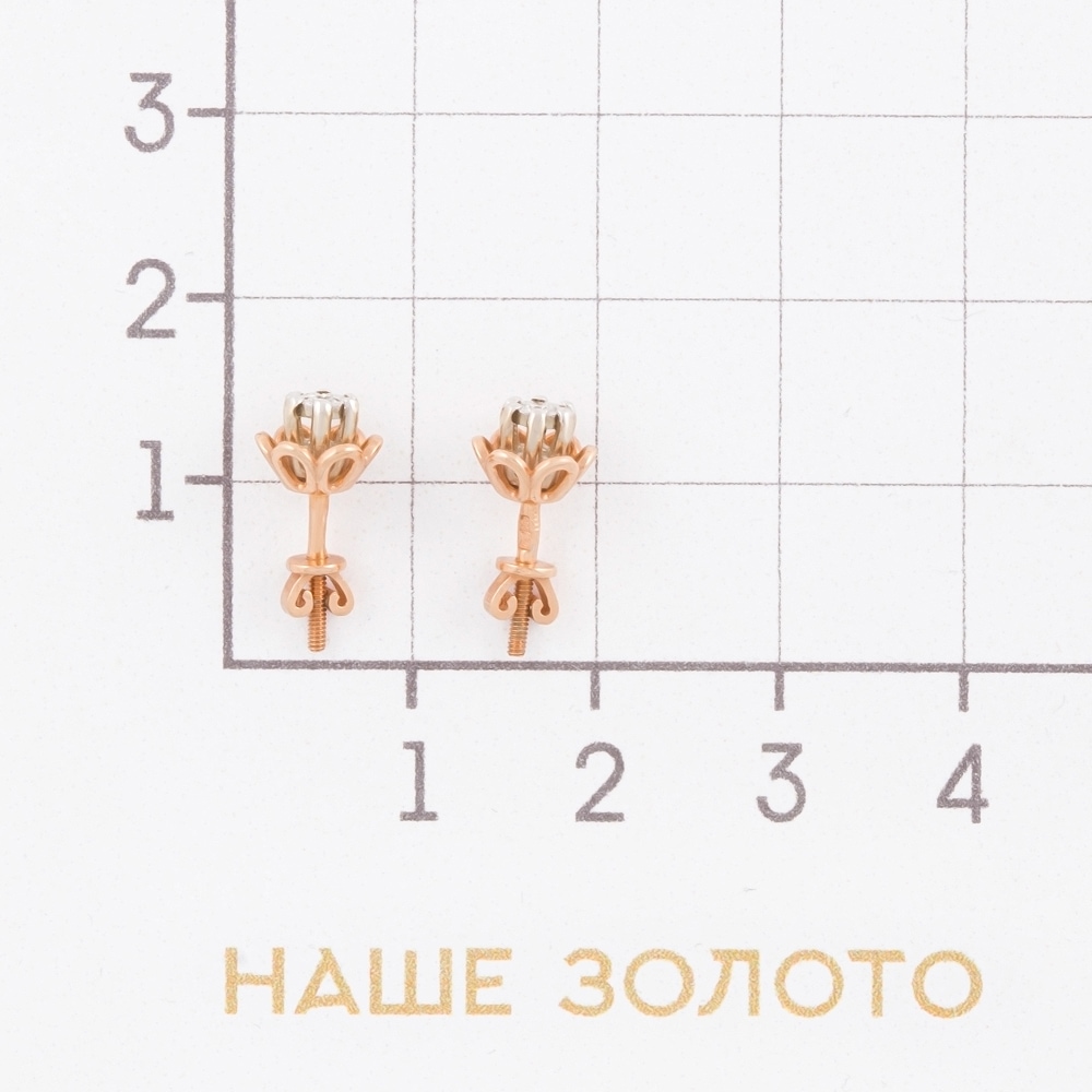 Золотые серьги гвоздики Альфа-карат из красного золота 585 пробы со вставками из драгоценных камней (бриллиант) КРС3223035/9