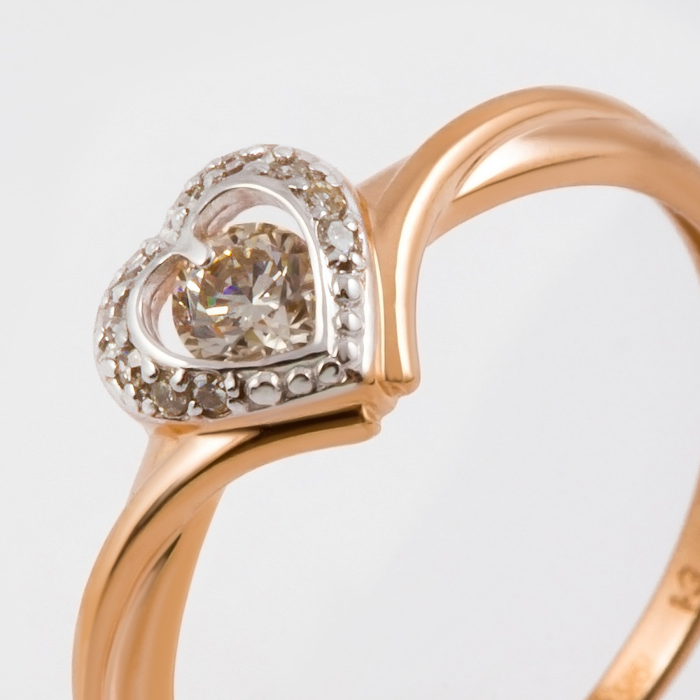 Золотое кольцо Клондайк из красного золота 585 пробы со вставками из драгоценных камней (бриллиант) ЛХ01-01028-01-106-01-01, размеры от 15 до 18.5