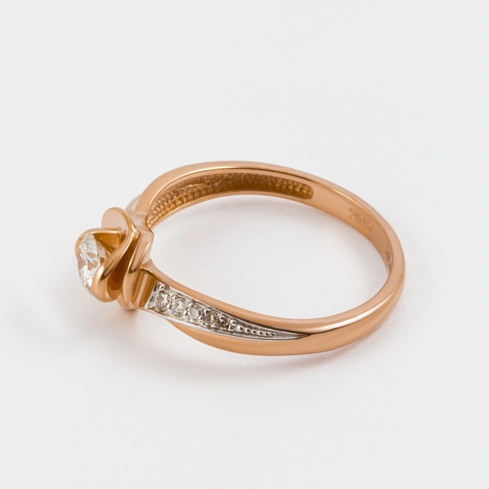 Золотое кольцо Клондайк из красного золота 585 пробы со вставками из драгоценных камней (бриллиант) ЛХ01-00996-01-106-01-01, размеры от 15 до 18.5