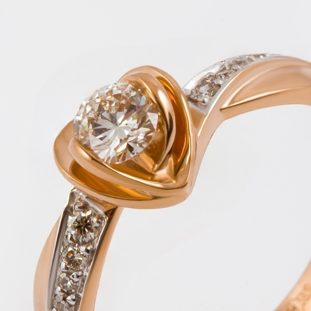 Золотое кольцо Клондайк из красного золота 585 пробы со вставками из драгоценных камней (бриллиант) ЛХ01-00996-01-106-01-01, размеры от 15 до 18.5