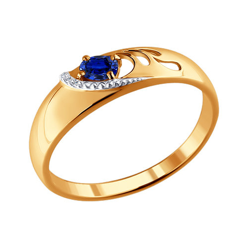Золотое кольцо Sokolov из красного золота 585 пробы со вставками из драгоценных камней (бриллиант и сапфир) ДИ2010965, размеры от 16.5 до 18