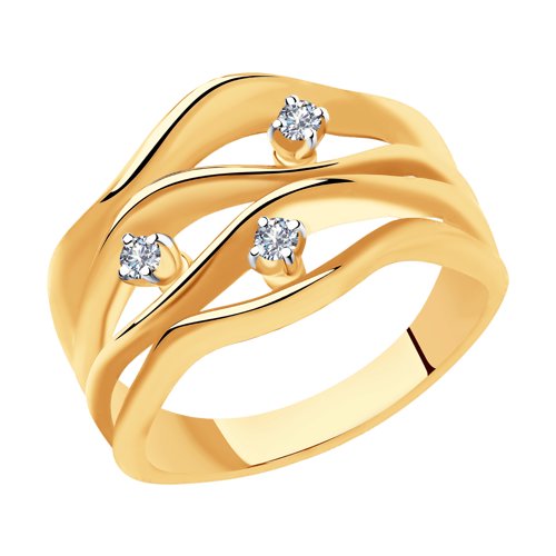 Золотое кольцо Sokolov из красного золота 585 пробы со вставками из драгоценных камней (бриллиант) ДИ1011888, размеры от 17 до 19