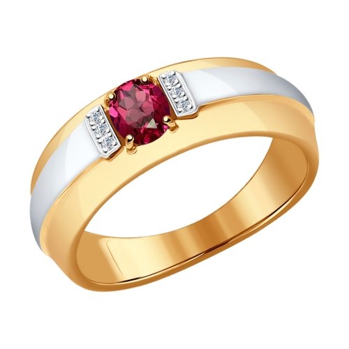 Золотое кольцо Sokolov из красного золота 585 пробы со вставками из драгоценных камней (бриллиант и рубин) ДИ4010614, размеры от 18 до 20