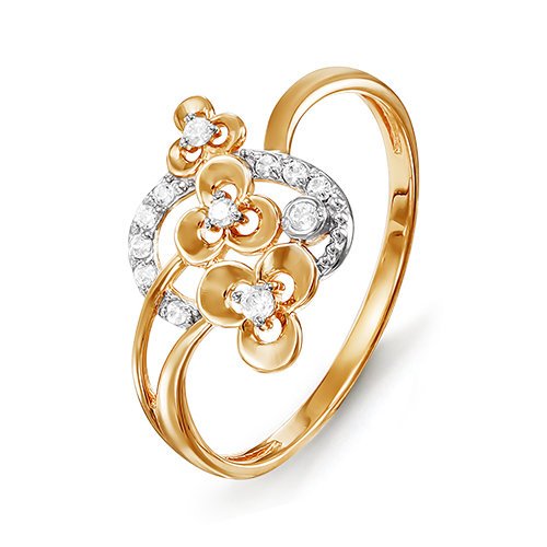 Золотое кольцо Дельта (delta) из красного золота 585 пробы  со вставками (фианит) ДП115020, размеры от 16 до 17.5