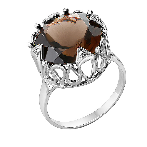 Серебряное кольцо Вероника со вставками из полудрагоценных камней (фианит и раухтопаз) 3ВК620-171ТР, размеры от 17.5 до 19