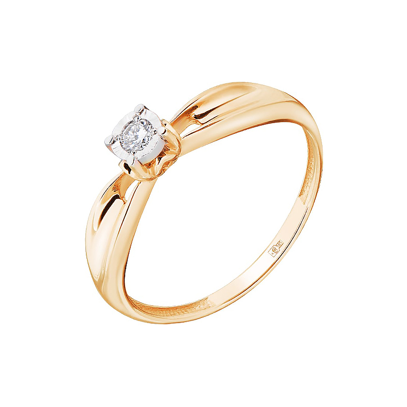 Золотое кольцо Альфа-карат из красного золота 585 пробы со вставками из драгоценных камней (бриллиант) КРК3217947/9, размеры от 16 до 18.5