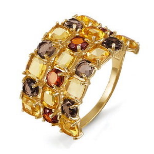 Золотое кольцо Дельта (delta) из красного золота 585 пробы со вставками из полудрагоценных камней ( и раухтопаз) ДП312490, размеры от 17.5 до 21