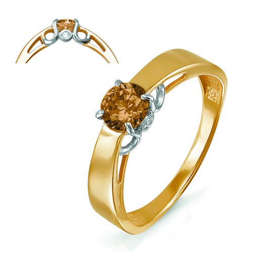 Золотое кольцо с раухтопазами и фианитами