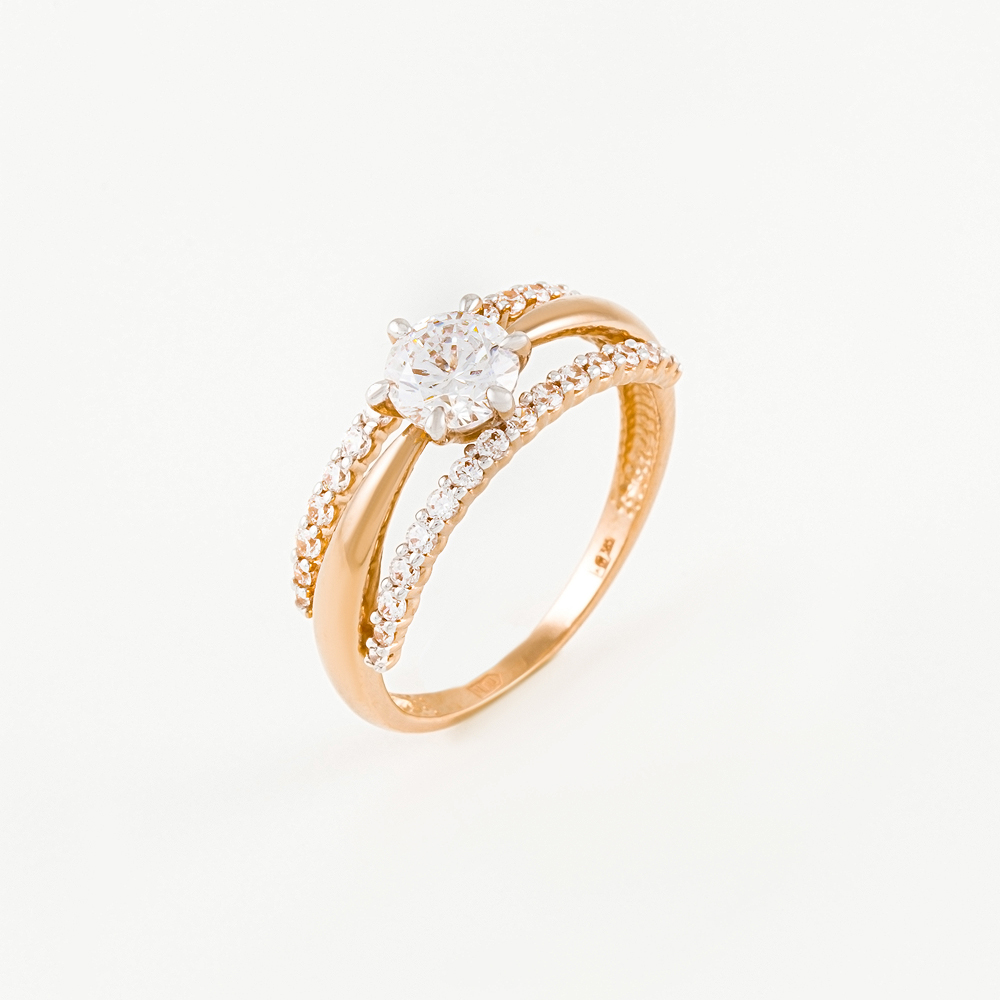 Золотое кольцо Санис из красного золота 585 пробы  со вставками (фианит) СН3526, размеры от 18 до 20.5