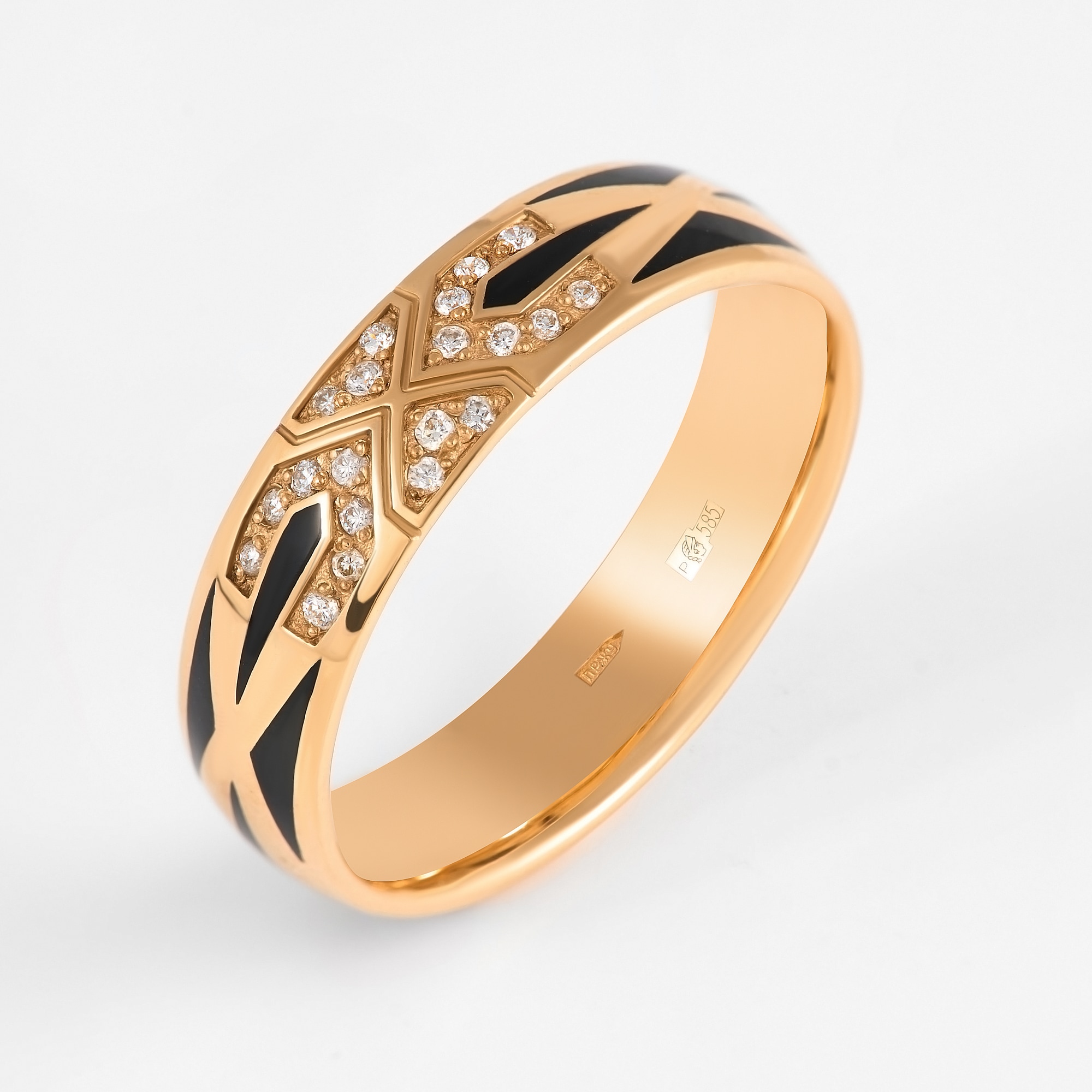 Золотое кольцо обручальное Shulga из белого золота 585 пробы со вставками из драгоценных камней (бриллиант и ) ШЛКЭЧ-13/1, размеры от  до 20.5