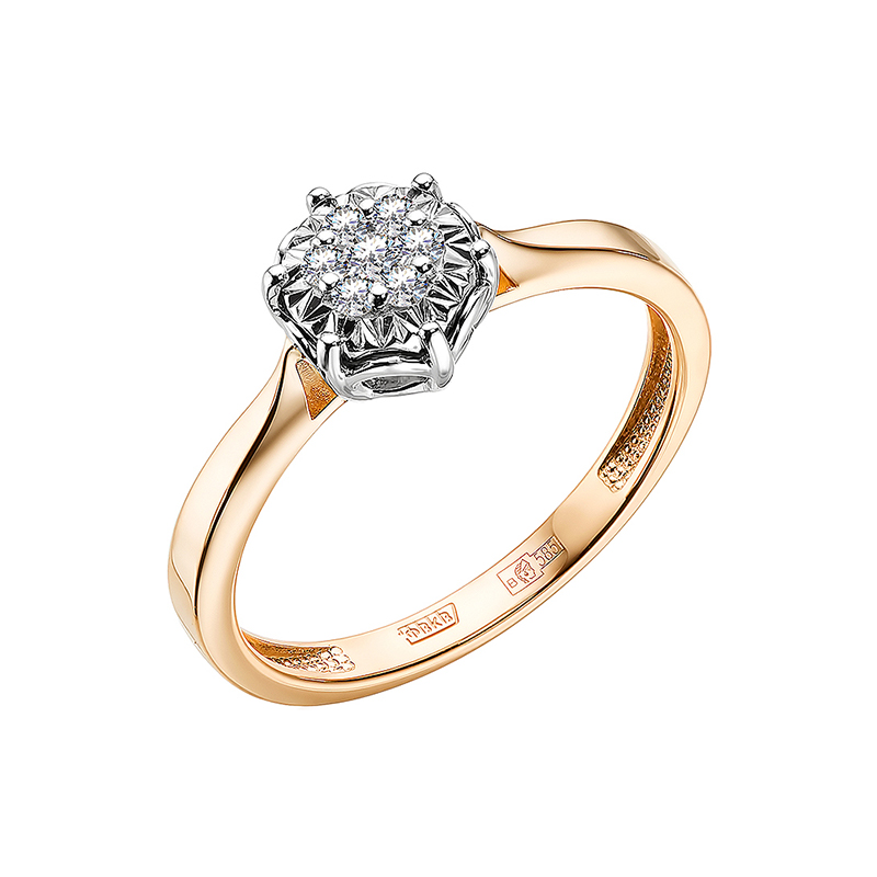 Золотое кольцо  из красного золота 585 пробы со вставками из драгоценных камней (бриллиант) ЮЗ1-11-1041-101, размеры от 15.5 до 18