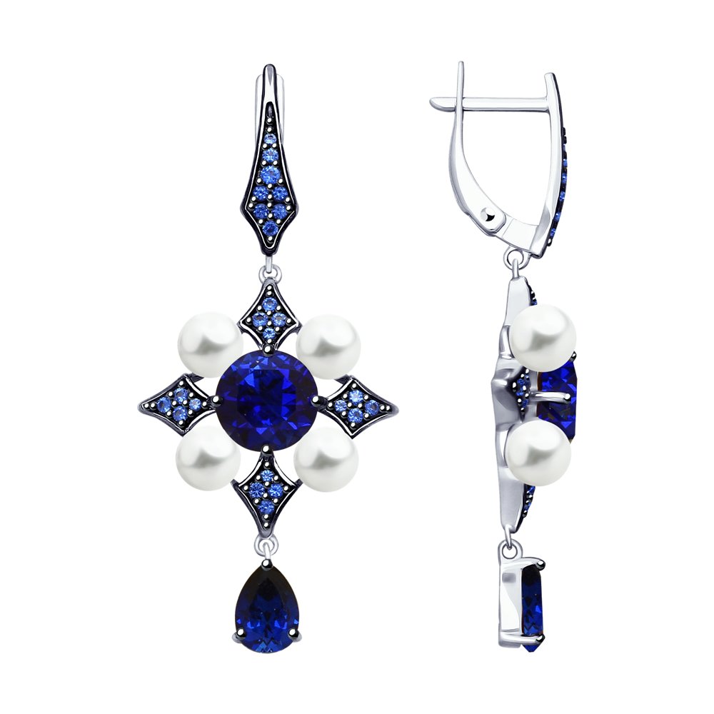 Серебряные серьги подвесные Sokolov  со вставками (корунд, фианит и ) ДИ88020057