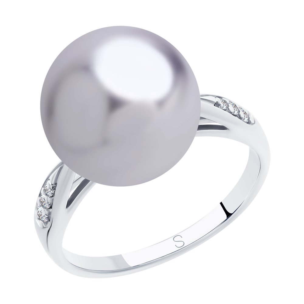 Серебряное кольцо с жемчугом Swarovski  и фианитами