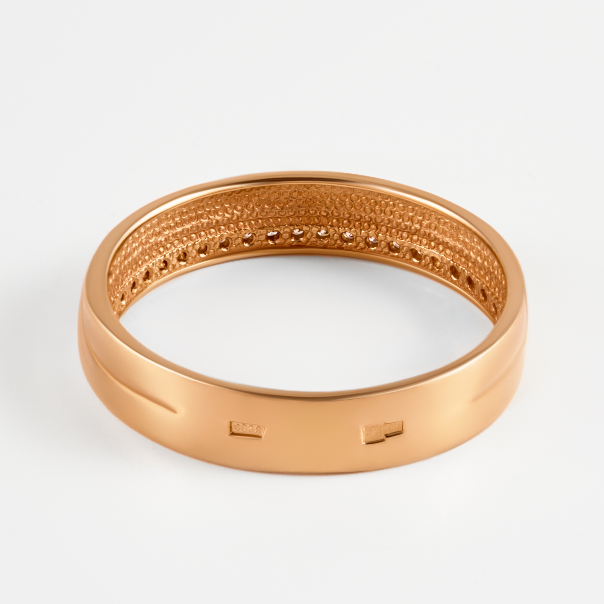 Золотое кольцо обручальное Efremof из красного золота 585 пробы со вставками из драгоценных камней (бриллиант) ЮПК1318286, размеры от 15.5 до 19