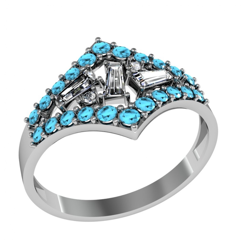 Серебряное кольцо с бирюзой синтетической и фианитами