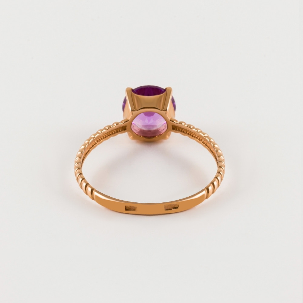 Золотое кольцо Ювелирные традиции из красного золота 585 пробы со вставками из полудрагоценных камней (аметист) ЮИК120-3781Ам, размеры от 17.5 до 19.5