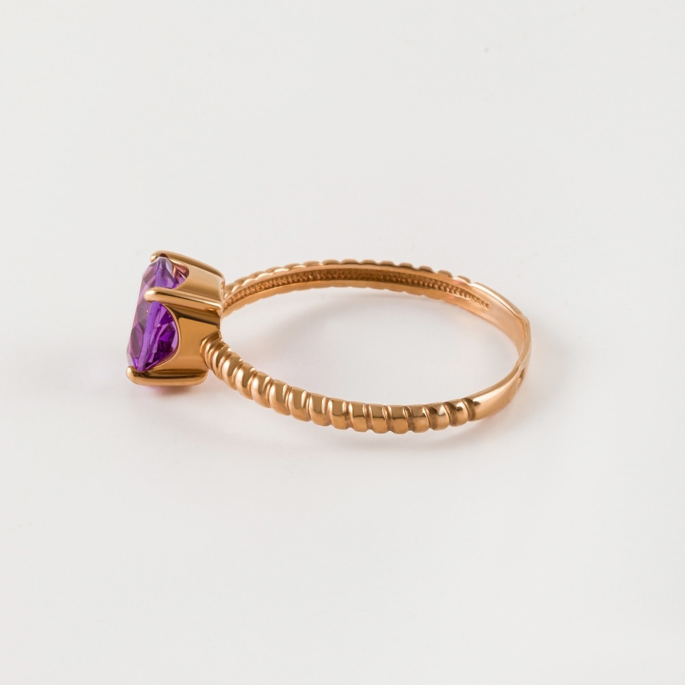 Золотое кольцо Ювелирные традиции из красного золота 585 пробы со вставками из полудрагоценных камней (аметист) ЮИК120-3781Ам, размеры от 17.5 до 19.5