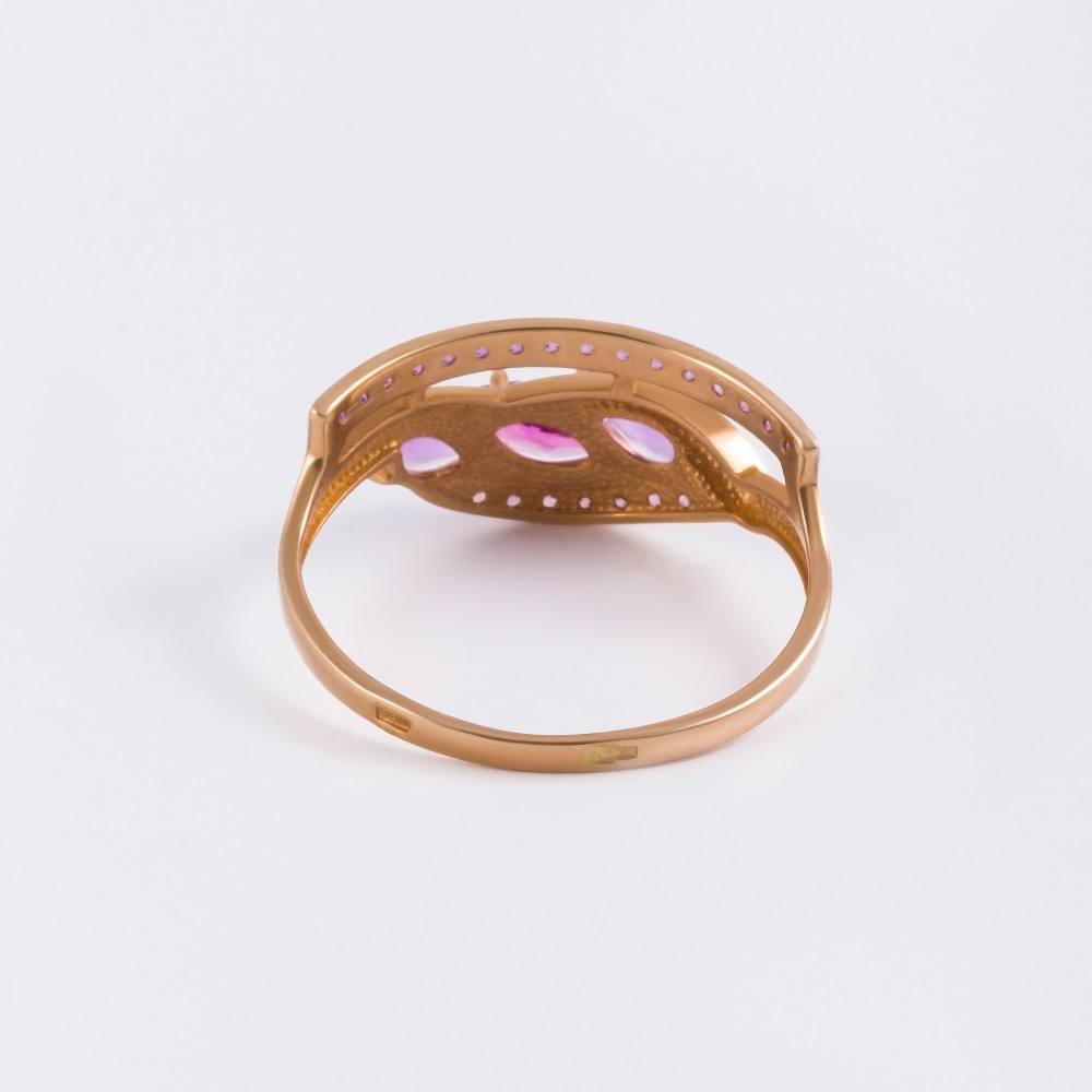 Золотое кольцо Ювелирные традиции из красного золота 585 пробы со вставками из полудрагоценных камней (аметист, родолит и фианит) ЮИК124-5499М7, размеры от 16.5 до 19.5