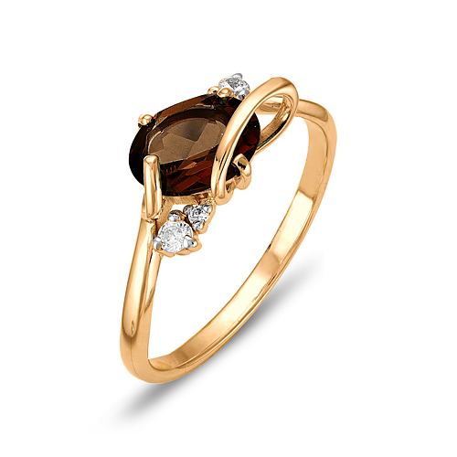Золотое кольцо с раухтопазом и фианитами