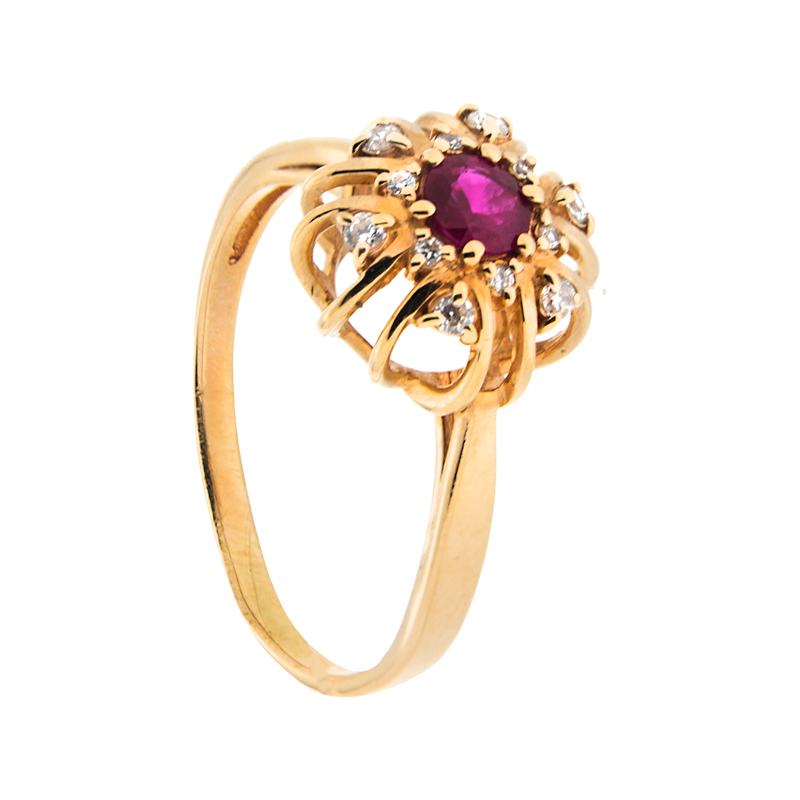 Золотое кольцо Русгемс из красного золота 585 пробы со вставками из драгоценных камней (сапфир, изумруд и рубин) 1Р2311100, размеры от 17 до 18.5