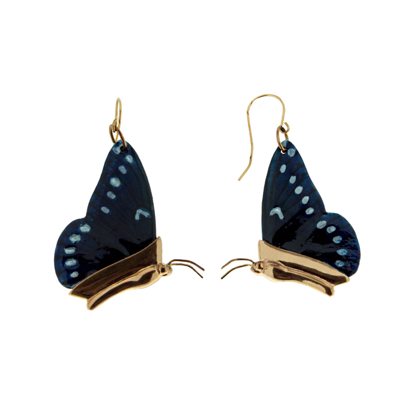  серьги подвесные Наш синие бабочки  со вставками (фарфор) НШЖ011