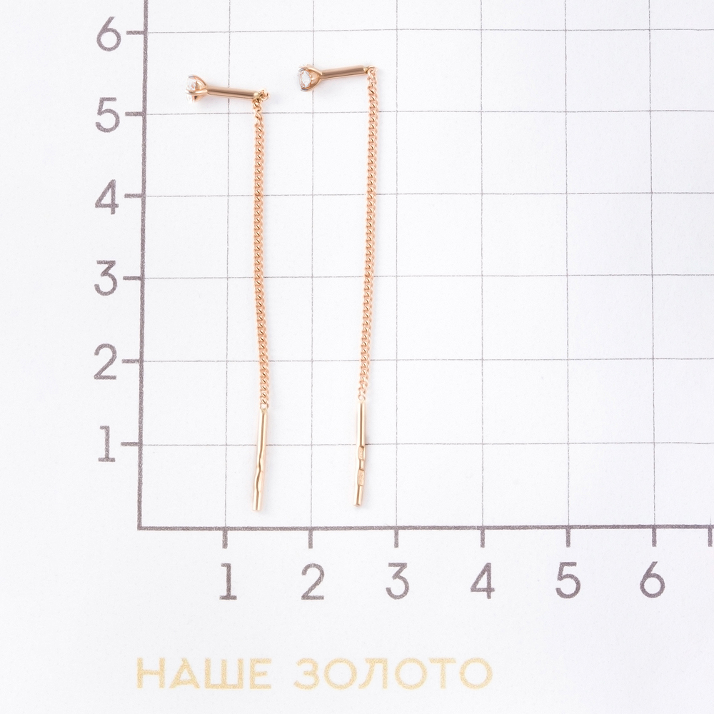 Золотые серьги протяжки Efremof из красного золота 585 пробы  со вставками (фианит) ЮПС1322284