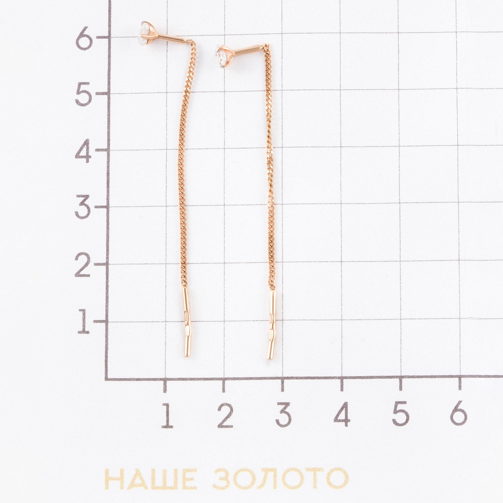 Золотые серьги протяжки Efremof из красного золота 585 пробы  со вставками (фианит) ЮПС1322287