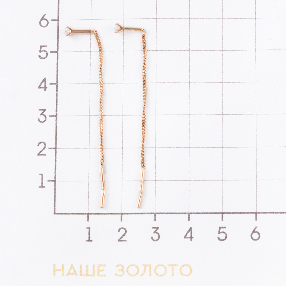 Золотые серьги протяжки Efremof из красного золота 585 пробы  со вставками (фианит) ЮПС1322289