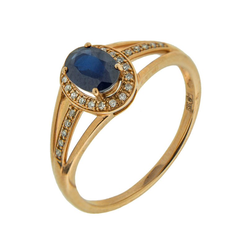Золотое кольцо Ла ви из красного золота 585 пробы со вставками из драгоценных камней (бриллиант и сапфир) ЛВК672САА4РТЗ, размеры от 16 до 19