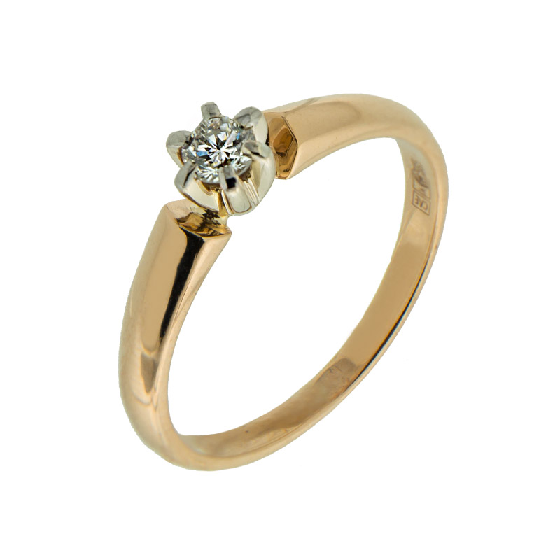 Золотое кольцо Каст из красного золота 585 пробы со вставками из драгоценных камней (бриллиант) КТЗК-90247, размеры от 16 до 18