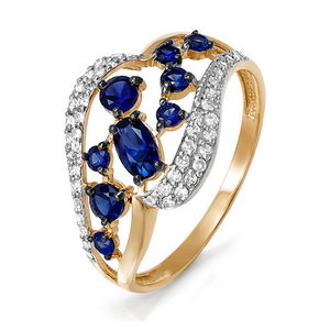 Золотое кольцо Дельта (delta) из красного золота 585 пробы со вставками из драгоценных камней (бриллиант и сапфир) ДПБР210509ГТ, размеры от 16 до 18